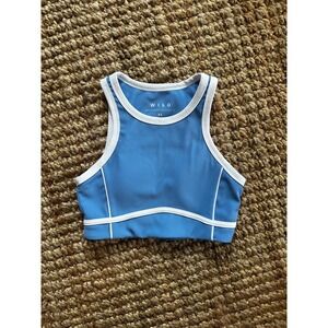 WILO Ribbed Racerback Crop Tank Blue‎ White Trim Athletic XS